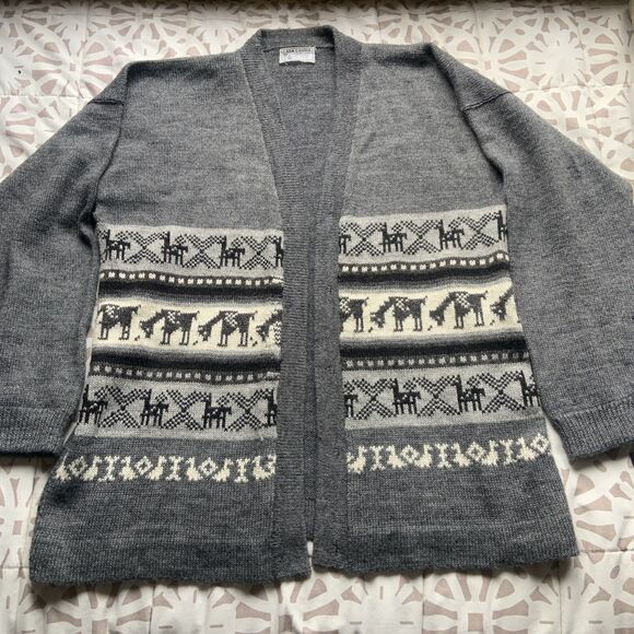 Casa Candia Sweaters - Casa Candia 100% Alpaca Wool Cardigan Gray Made in Bolivia Aztec Vintage Unisex